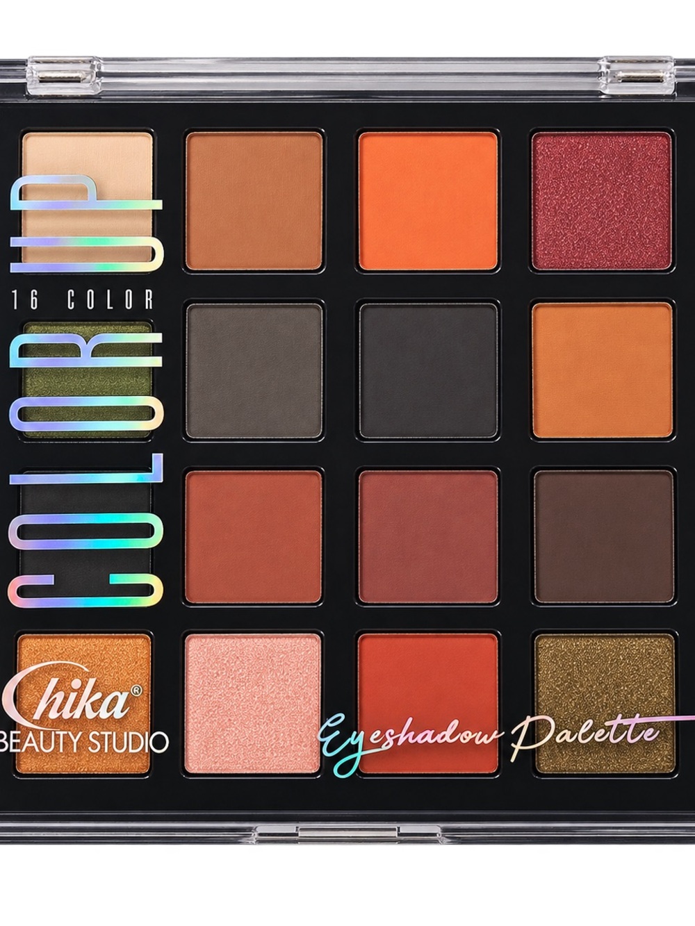 16-Color Eyeshadow Palette — Warm Orange & Brown Tones